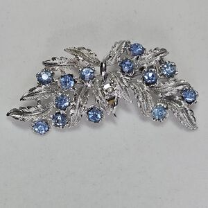 Coro Signed Silver and Blue Gemstone Brooch